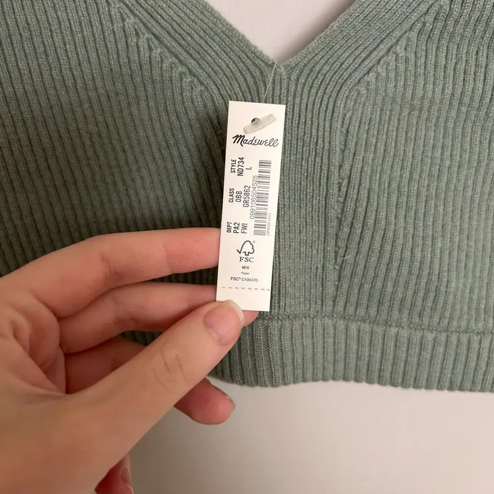 Madewell ReSourced Cashmere Bralette Frosted Willow Size L NWT Wool